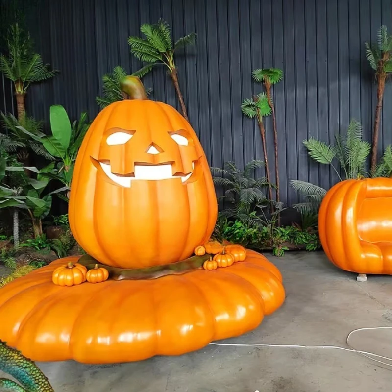 Giant Family Halloween Fiberglass Pumpkin Statue Mall Public Places Airport Daycare