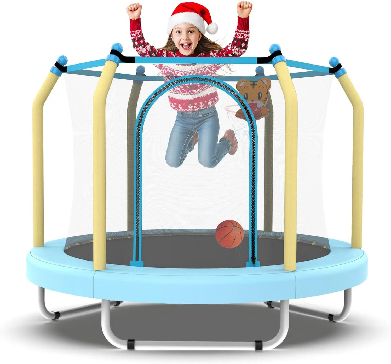 

36/55-дюймовый батут для дома с баскетбольным кольцом и защитной сеткой, конструкция без зазоров, для детей от 1 до 8 лет