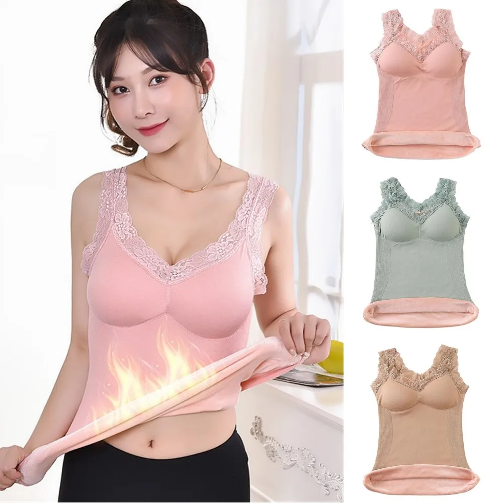 Women Thermal Underwear Plus Size Vest Lace Thermo Lingerie Winter Clothing Warm Top Inner Wear Shirt Undershirt Intimate Bras