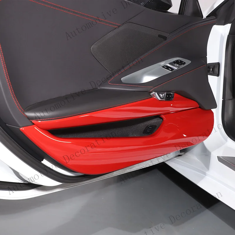 Z+ 4pcs Red ABS Interior Door Panel Trim Cover Kit Set For Corvette C8 20-26