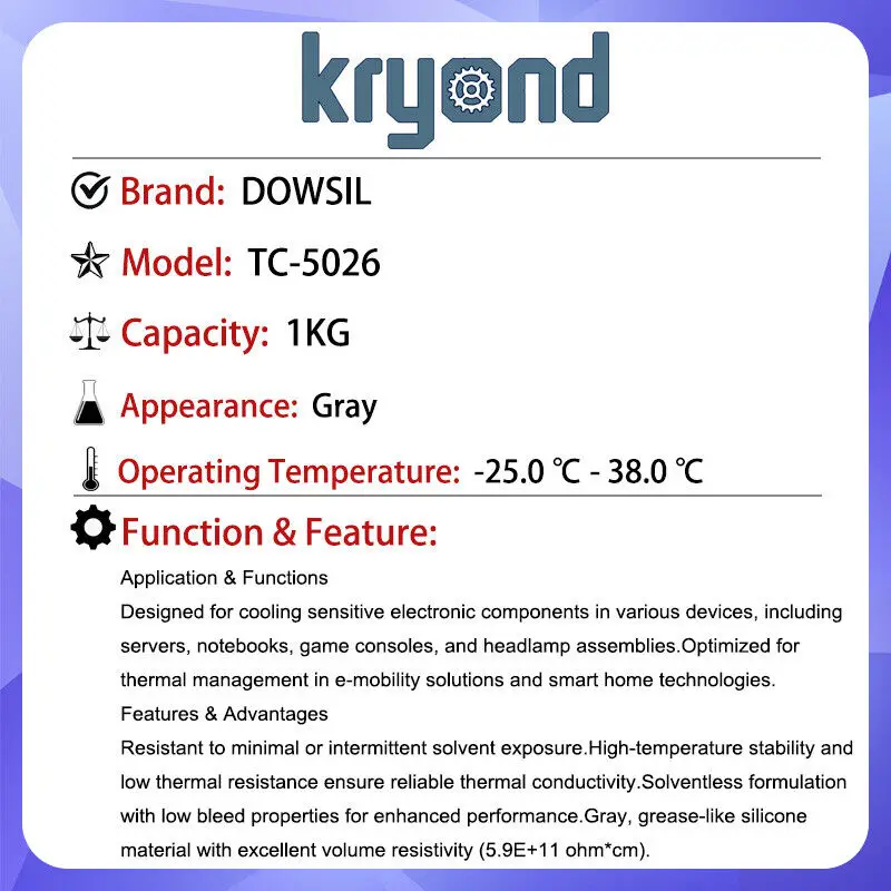 DOWSIL TC-5026 Thermally Conductive Compound 1kg Dow Corning TC-5026 4.3W