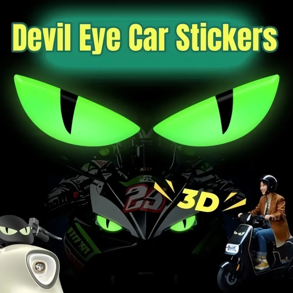 3D Luminous Demon Eye Sticker Drip Glue Motorcycle Electric Vehicle Headlight Reflective Stickers for Night Safety Driving Decal