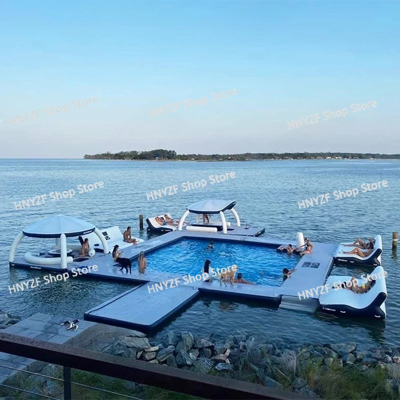 Water park equipment Inflatable bar, awning, floating table, sea multi-person recreational swimming integrated platform tent