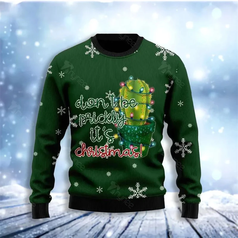 Ugly Christmas Sweaters Cartoon Cactus 3D Funny Printed Holiday Party O Neck Sweatshirt For Party Birthday Long Sleeve Hoodies