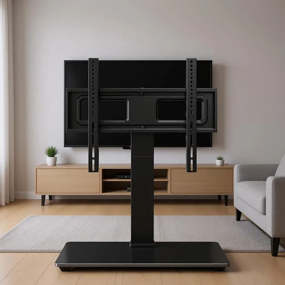 Swivel TV Stand Base for 32-70 inch TVs, Height Adjustable Table Top Mount, Tempered Glass Base, Holds up to 88 lbs, Max VESA 40