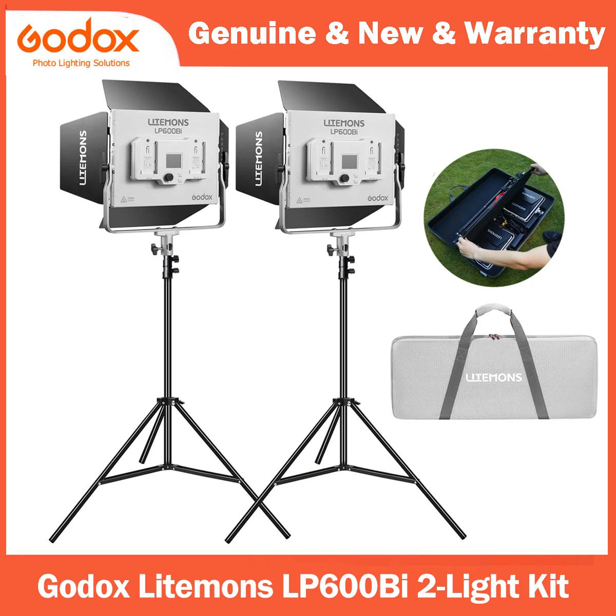 Godox Litemons LP600Bi-K2 Bi-Color LED Light Panel W/APP Control 60W Studio Photography Lighting with Light Stand,Carry Case