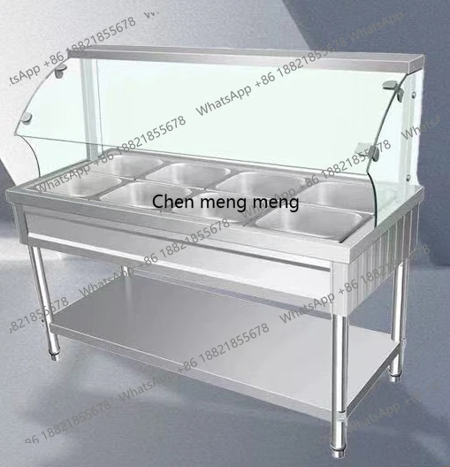 

Commercial Fast Food Warming Table with Glass Cover, Heating Soup Pool, Constant Temperature Energy-Saving Food Serving