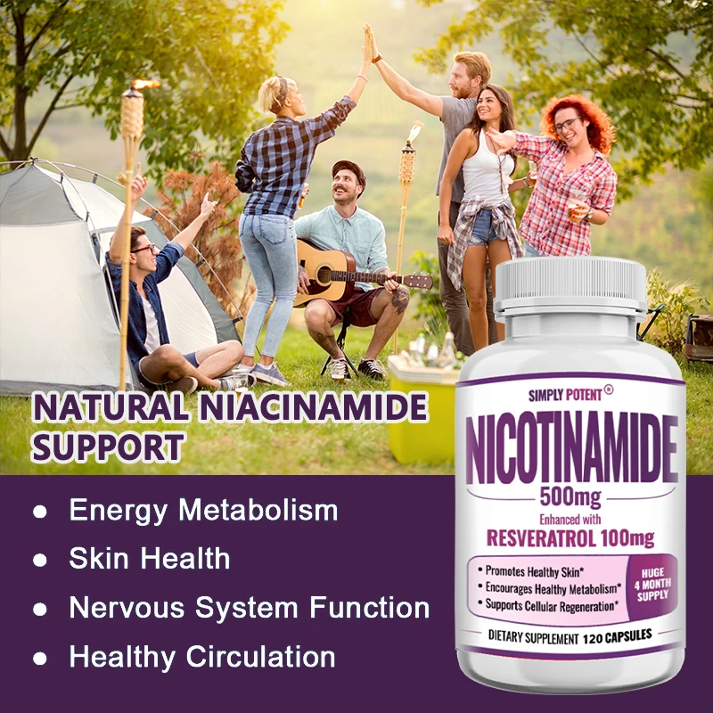 Niacinamide 500 Mg, Resveratrol 100 Mg - 120 Veggie Capsules - Vitamin B3 Supplement To Support NAD, Skin Cell Health and Energy