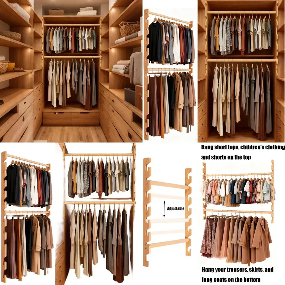 

Регулируемые деревянные штанги для подвешивания в шкафах, 39 штук, усиленные, выдерживают нагрузку до 150 фунтов.