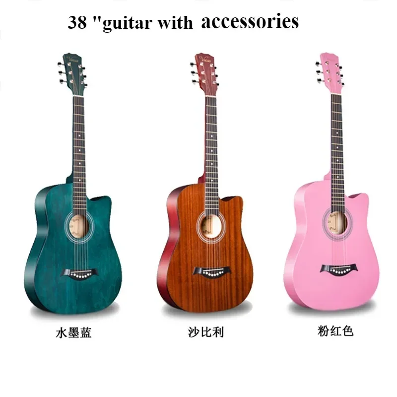 Beginner 38 Inch Cutaway All Wood Guitar Starter Kit for Teenager Adults with Guitar Bag, Brass Strings, String Pick, Cloth