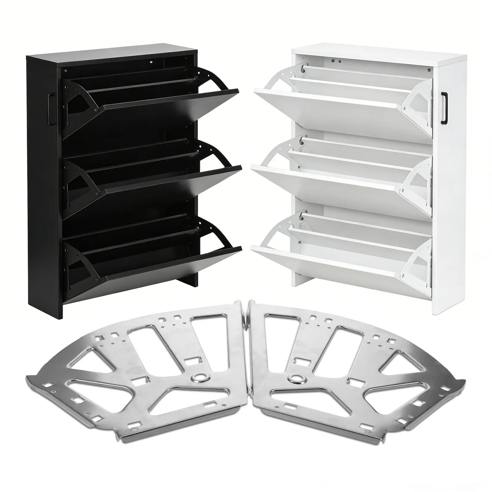 Three Layer Shoes Drawer Cabinet Hinge Flip Frame Heavy Duty Black Stainless Steel Flip Frame Hardware Shoe Drawer Assembly