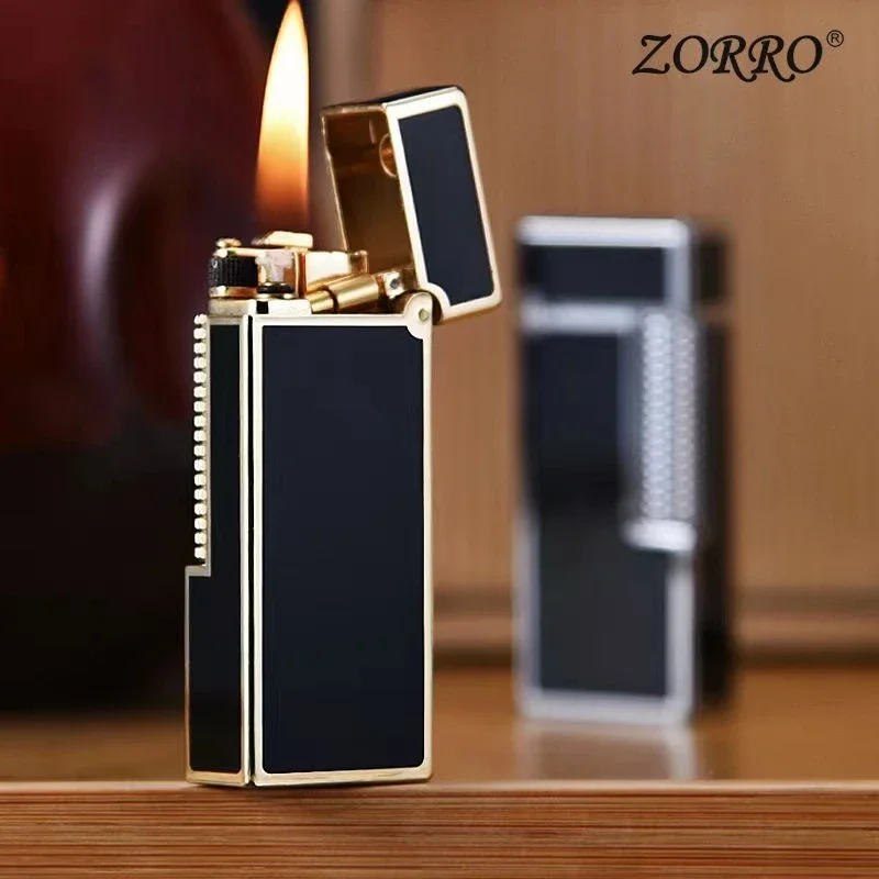 ZORRO Narrow Edition Resin Process Kerosene Lighter Mechanical Assisted Cover Opening Side Sliding Ignition High Grade Gadgets