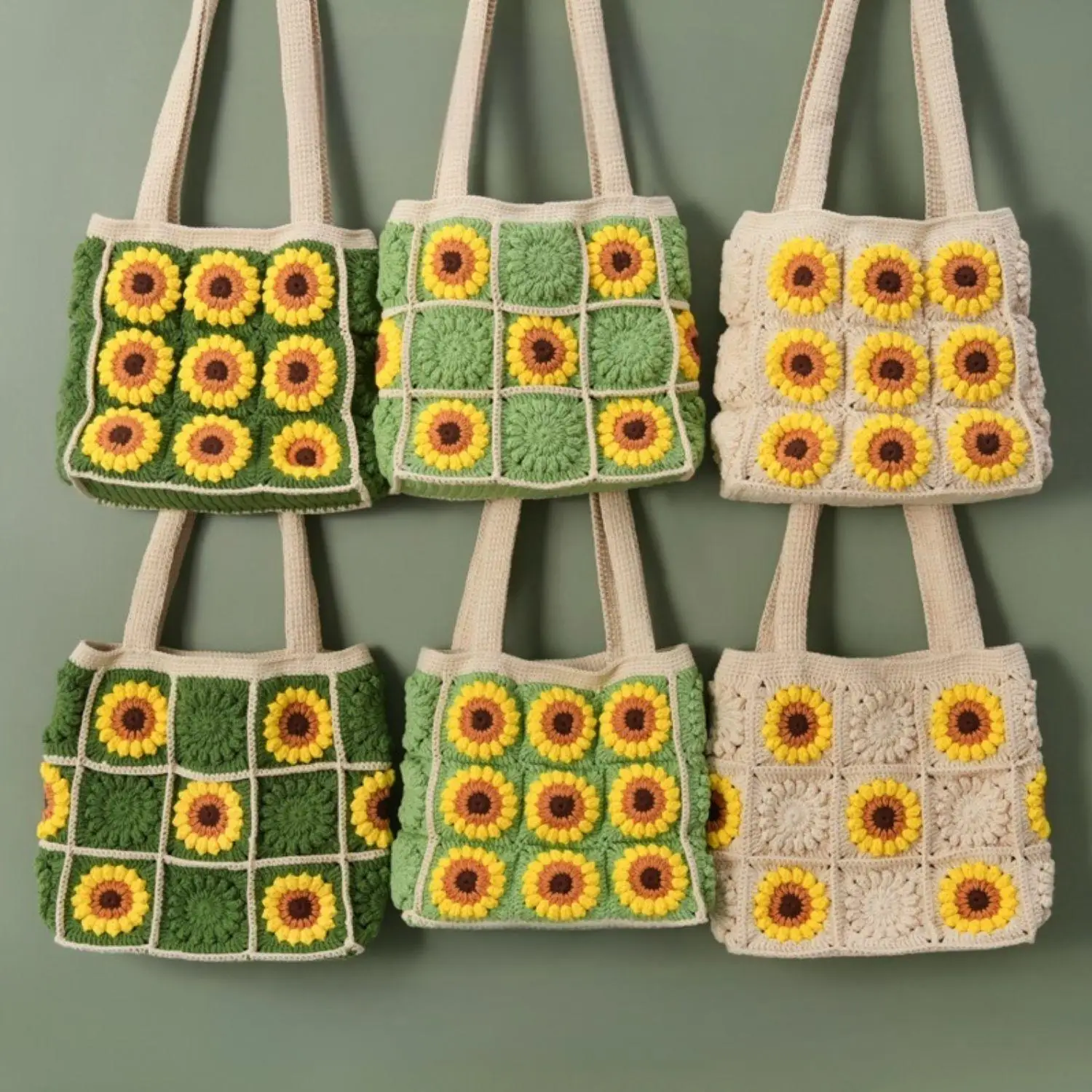 

Вязаная крючком сумка ручной работы, вязаная крючком из шифоновой нити, рюкзак с 24 сетками подсолнечника, сумка через плечо ручной работы с подсолнухом, сумка унисекс