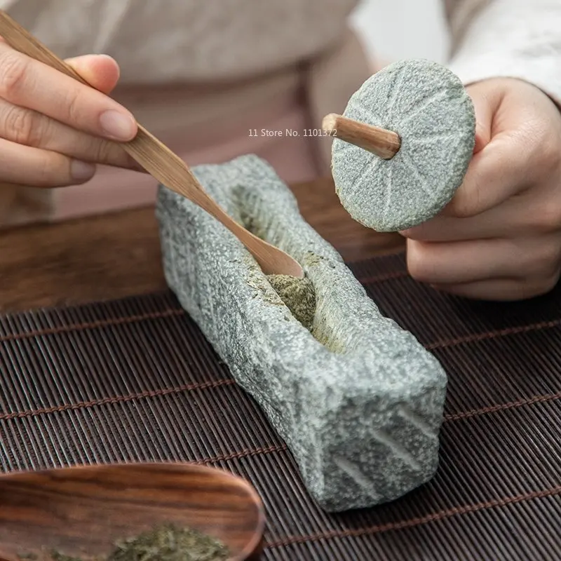 Imagem -03 - Rolo de Almofariz de Pedra Tamping Almofariz Moinho de Chá Bluestone Mill Triturador de Pedra Pequeno Moedor de Medicina Tradicional Chinesa