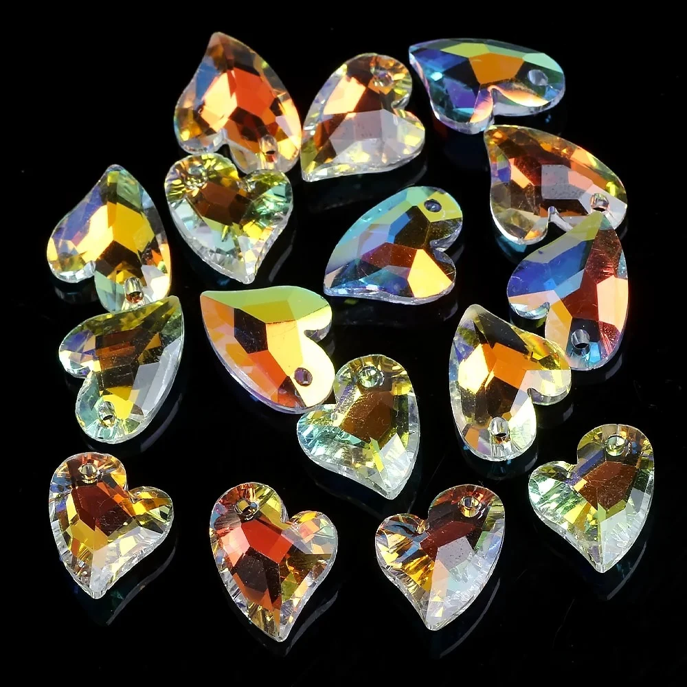 10/20 sztuk kolorowe kryształowe zawieszki Charms 13X17mm szklane serce koraliki dla naszyjnik DIY bransoletka kolczyki pierścień biżuteria Making