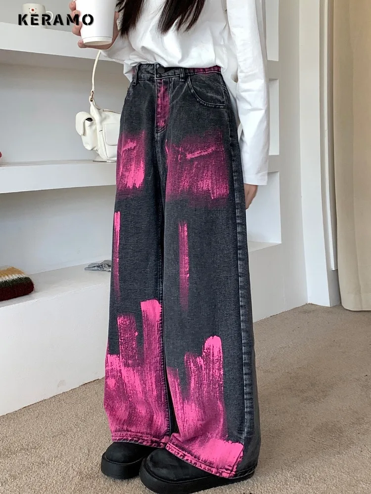 Pantalones vaqueros rectos de cintura alta para mujer, pantalones de Hip-hop con bolsillos, informales, Y2K, Grunge Dye, primavera 2024