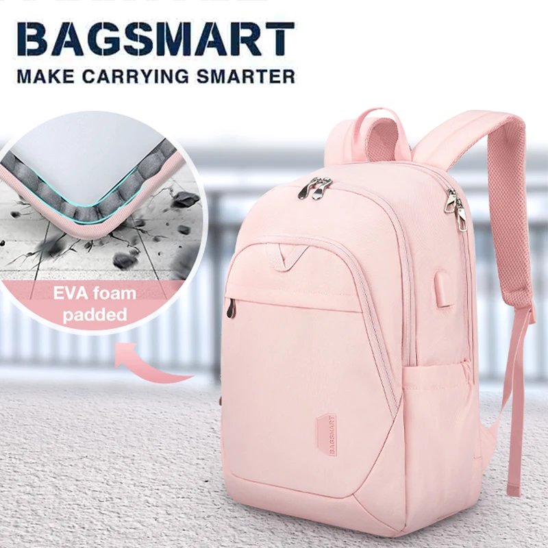 BAGSMART-mochila para ordenador portátil para mujer, bolsa de gran capacidad, expandible, anticaída, para viaje de negocios, escolar, 17,3 pulgadas