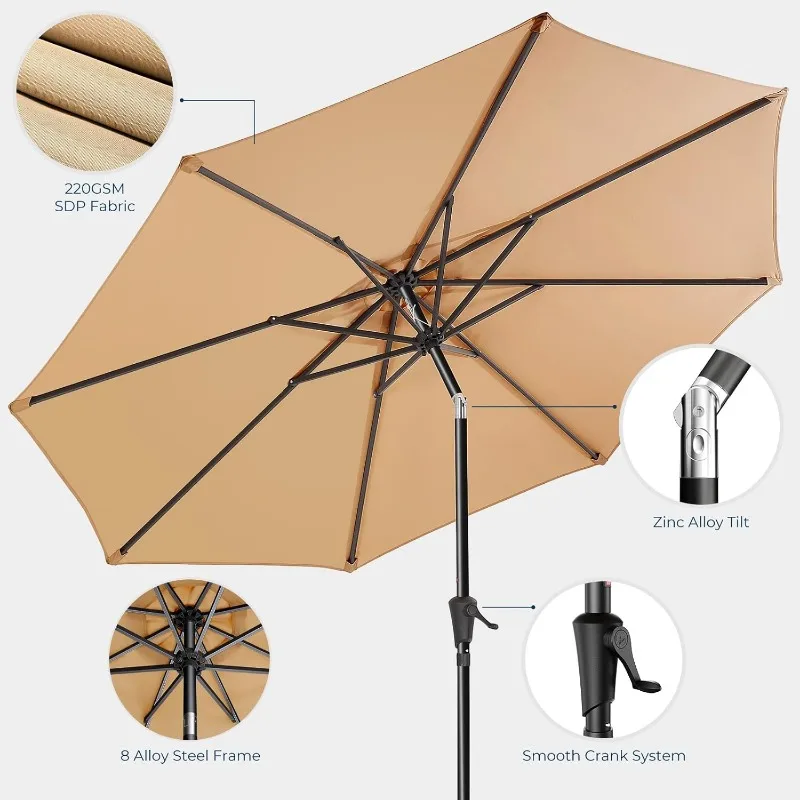 9ft Outdoor Patio Umbrella - Market Table Pool Deck Umbrella UPF50+ UV Protection with Push Button Tilt image 6