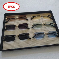 6pcs/Set Fashion Rectangle Rimless Women Sunglasses Trendy Small Square Sun Glasses For Female Outdoor Accessory Shades Eyewear