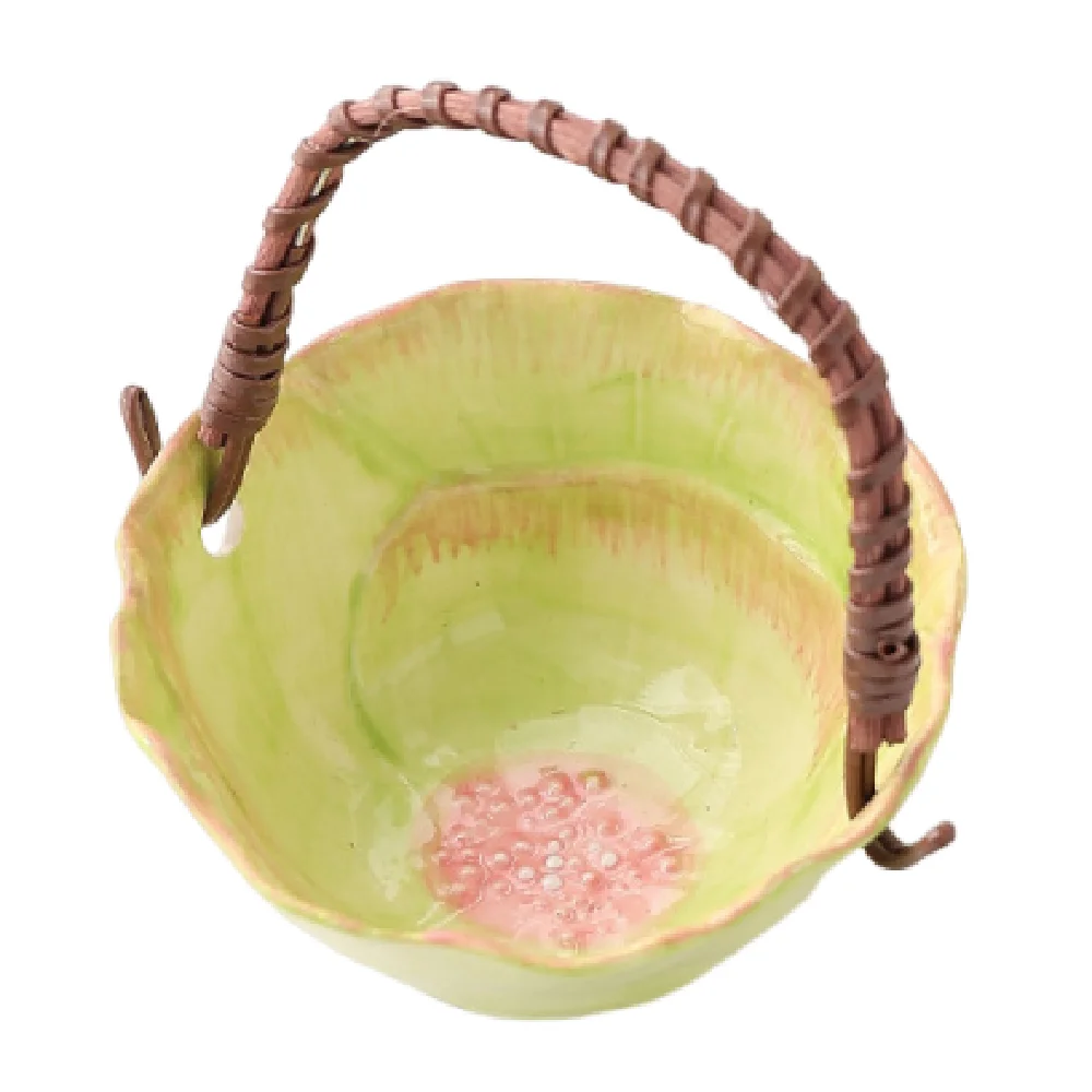 

Flower Design Ceramic Fruit Basket Portable Creative Dried Fruit Storage Basket with Handle Colorful Handheld Snack Plate Gift