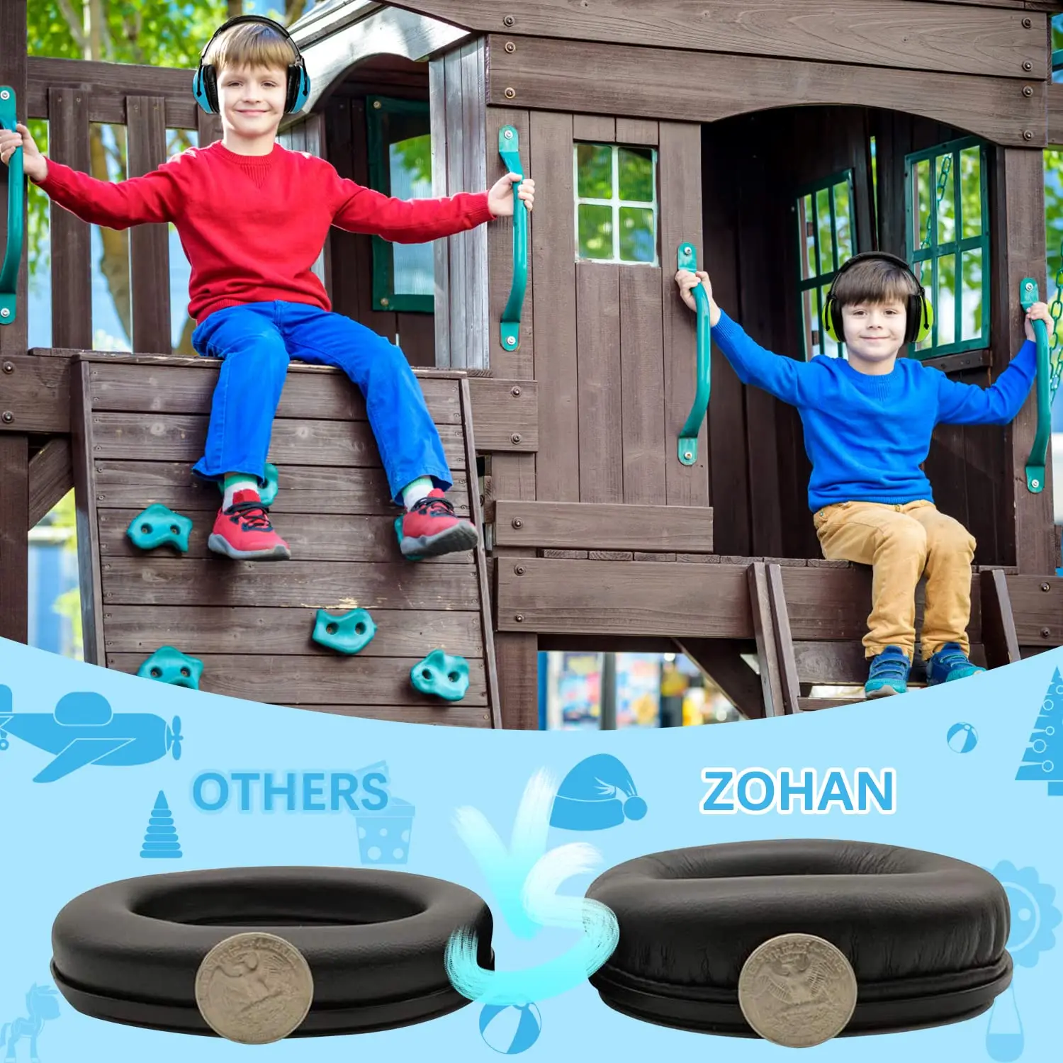 ZOHAN Kids Hearing Safety Ear Protectors Baby Soundproof Ear Muffs NRR 22dB Noise Canceling Ear Cover for autism Children 2 Pack