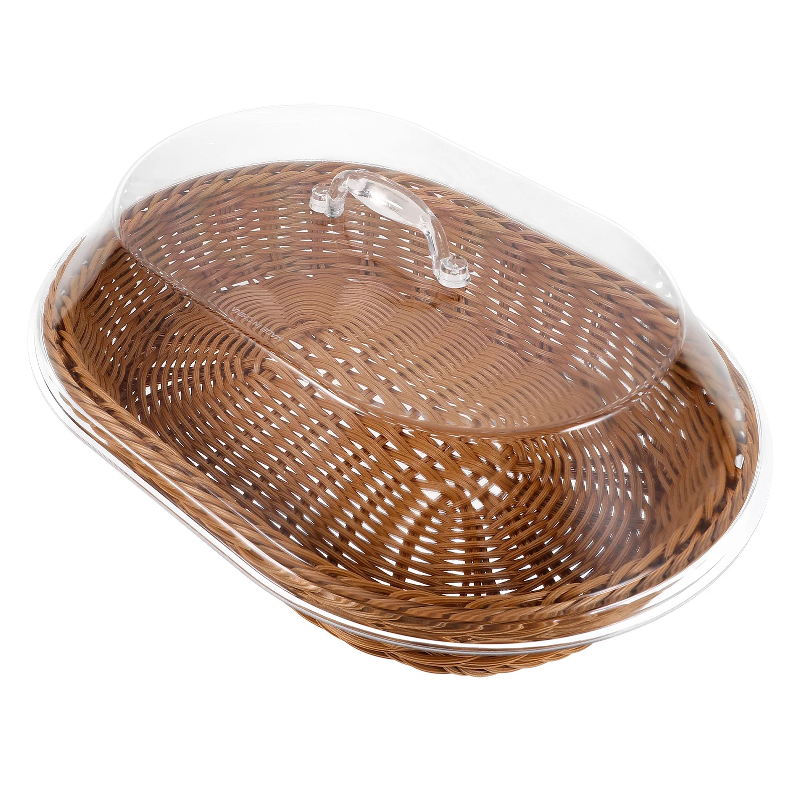 

Food Storage Basket Transparent Lid Bread Basket Round Easy Clean Serving Tray Tabletop Fruit Vegetable Snack Organizer