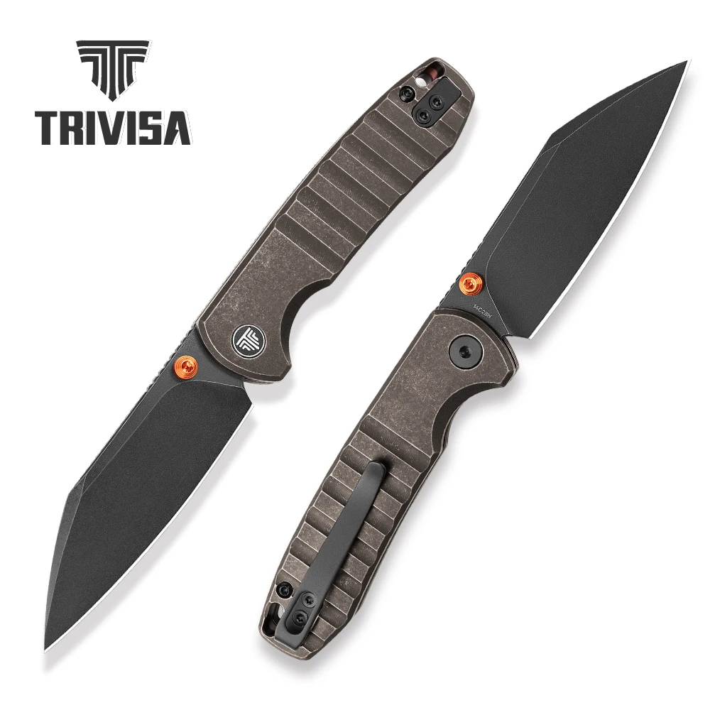 TRIVISA Folding Knives Pocket Knife Hight and EDC for Men 14C28N Blade Copper Handle Hunting  Fishing Outdoor Camping  Multitool