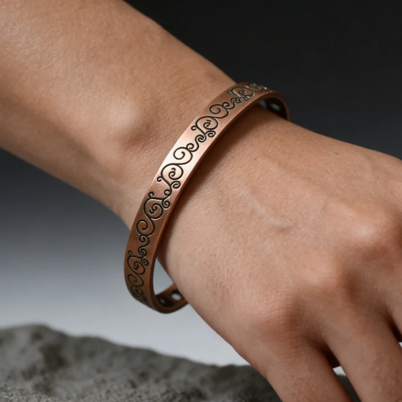 Solid Pure Copper Magnetic Wellness Cuff Bracelet Men Women Vintage Adjustable Open Bangle Anniversary Gift for Husband Wife