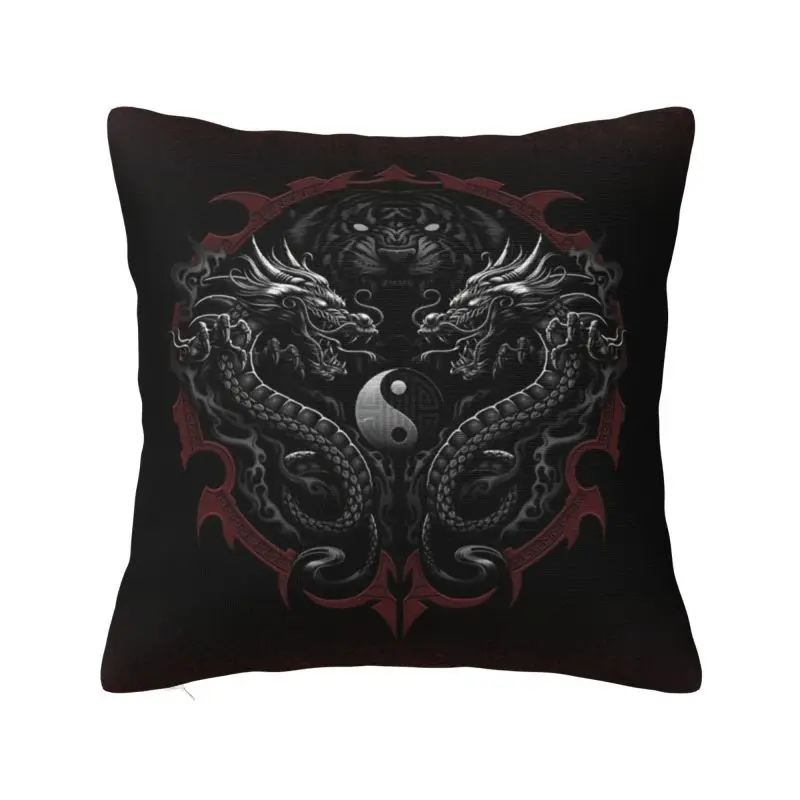 Custom Dragon And Tiger Tattoo Pillow Covers Sofa Yin Yang Symbol Nordic Cushion Cover Square Pillowcase