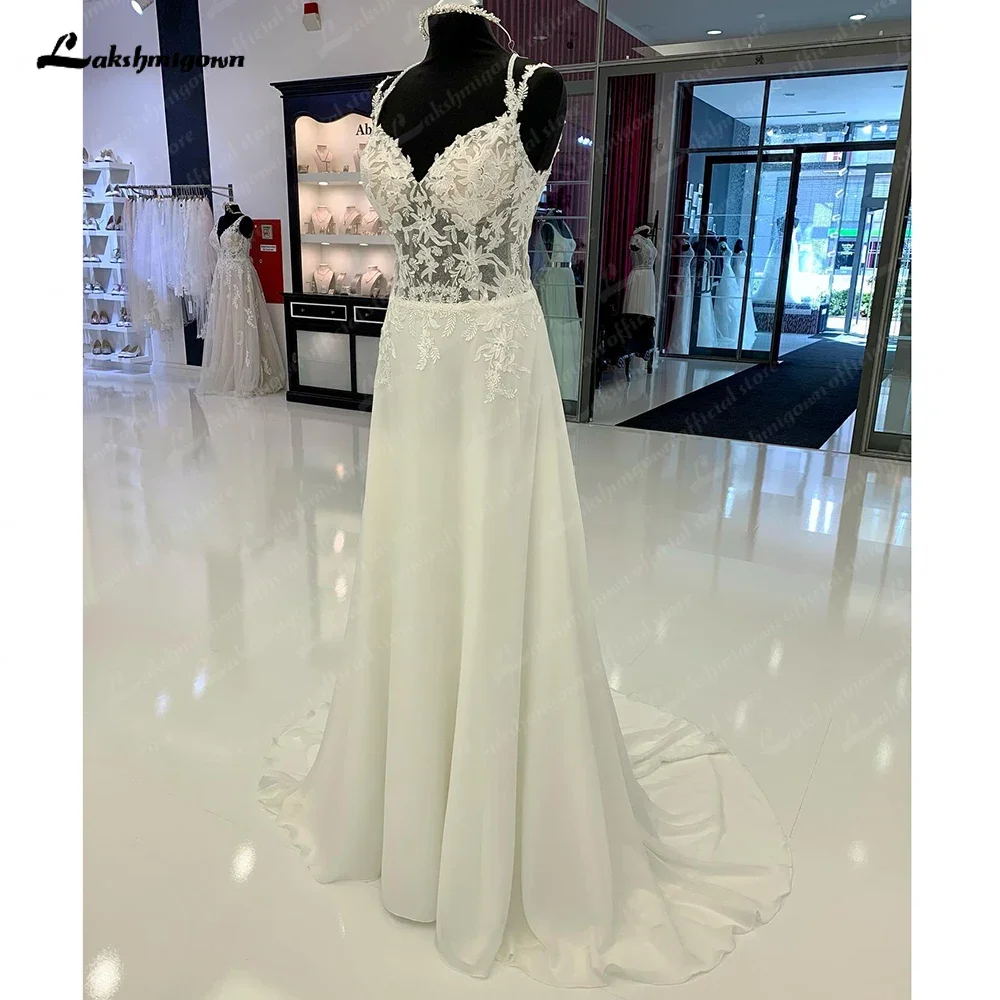 

Vestido Boho Chic V Neck A Line Wedding Gown Spaghetti Straps Bridal Gown Women Beach Customized Robe de mariee Lakshmigown