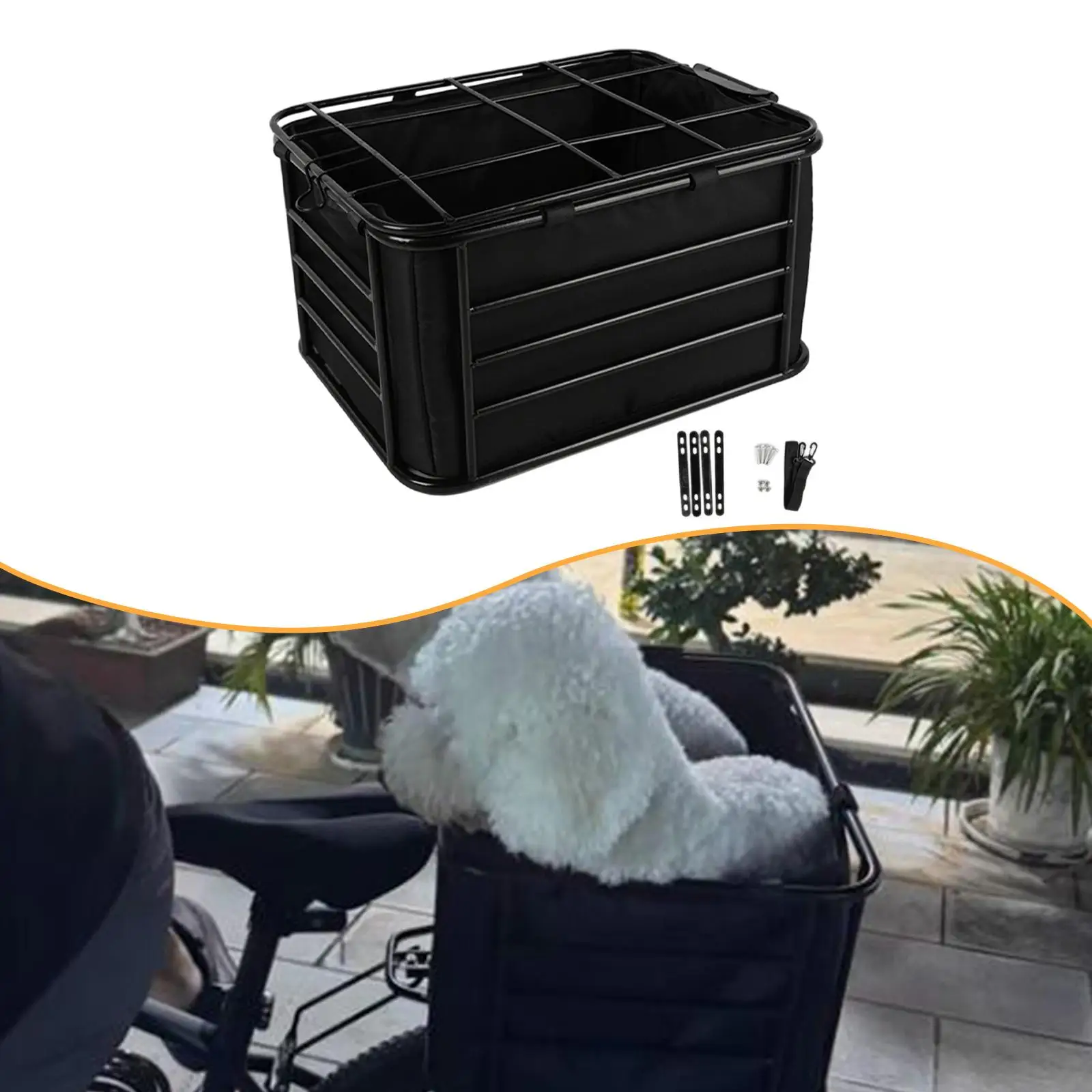

Portable Steel Rear Bicycle Basket Large Storage Rack Organizer for Groceries and Dog Carrier with Liner