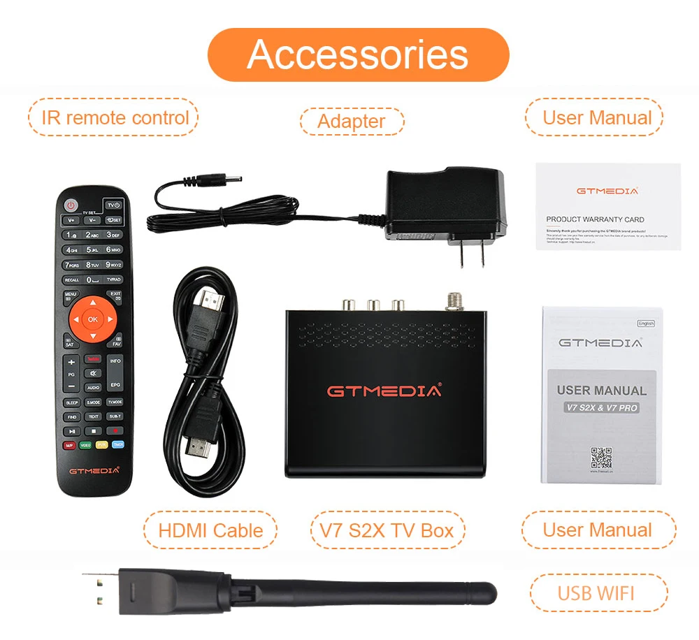 New GTMEDIA V7 S2X Satellite TV Receiver DVB-S/S2 1080P With USB WIFI Digital Receptor H.265 Freesat Support PowerVu Accessories