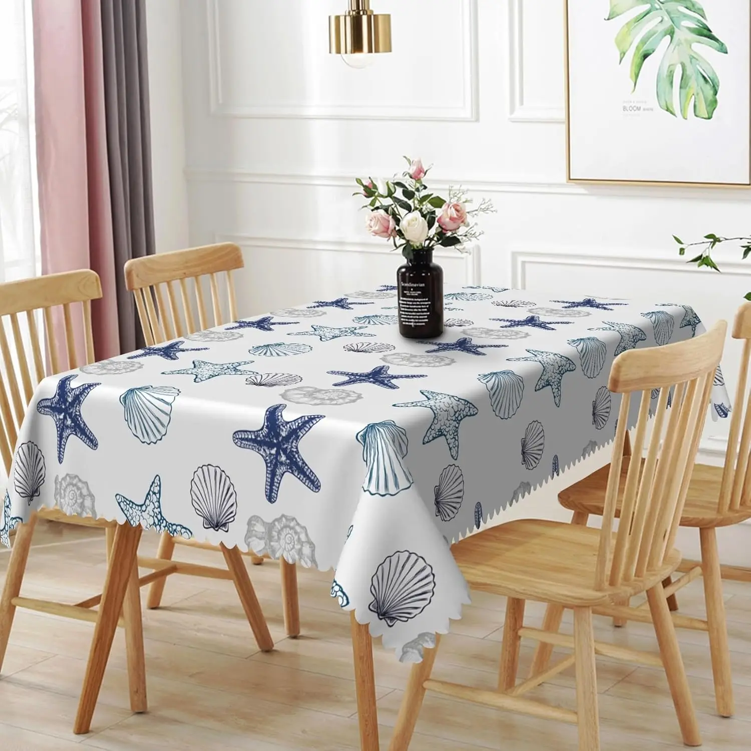 Mantel impermeable rectangular con diseño de estrellas de mar y conchas marinas, decoración de mesa, mantel reutilizable para cocina, decoración para fiestas