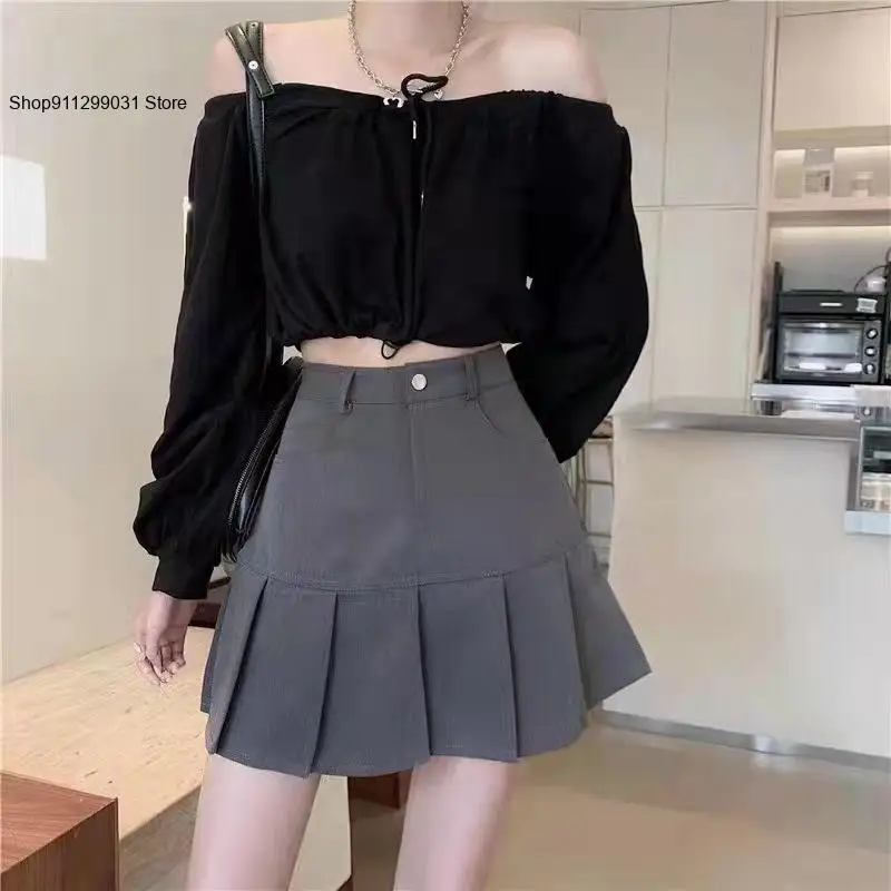 Summer and Autumn Casual High Waisted Patchwork Design with Pleated Skirt and Anti Glare Suit Skirt for Women
