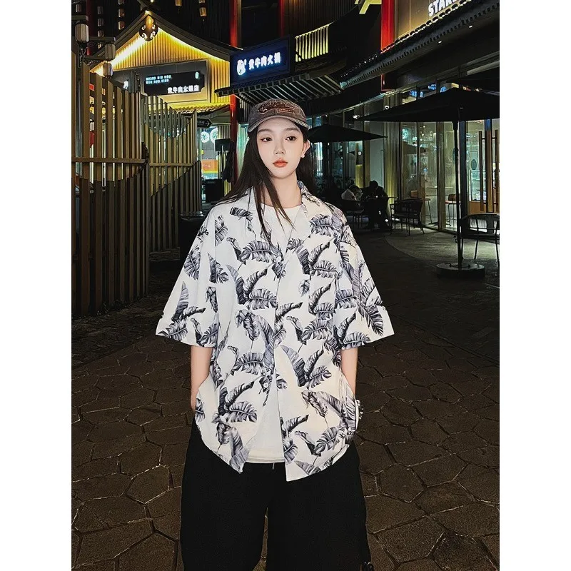 

Модные женские рубашки с пляжным принтом: большие размеры, V-образный вырез, короткий рукав для модного летнего образа