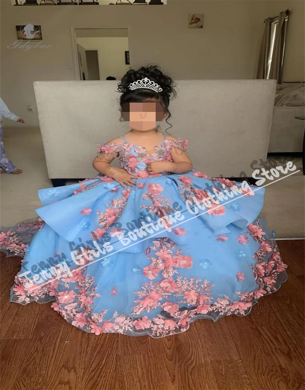 Spaghetti Straps Off The Shoulder Luxury Flower Girl Dress Appliqué Prom Wedding PrincessCustom Evening Dress