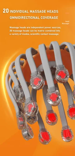 Imagen 2 del producto 20 cabezales de masaje, masajeador de cabeza de cuero cabelludo naranja, vibrador de luz roja, rascador de pulpo para relajación, estrés, migraña