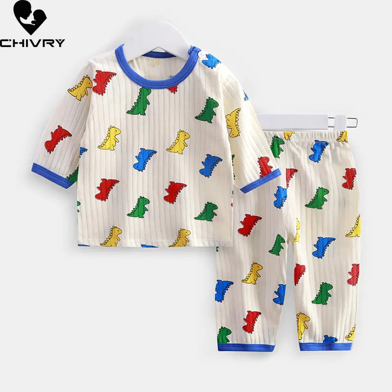 T-shirt à manches trois-quarts imprimé dessin animé pour enfants, pyjamas minces pour bébés garçons et filles, vêtements de nuit avec pantalon, vêtements de maison, été, nouveau