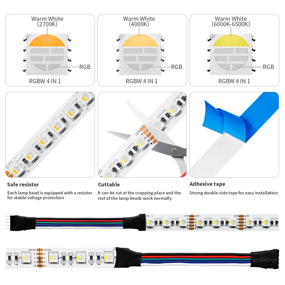 Imagem -02 - Fita Led com Alto Brilho Luzes de Linha Inteligentes Rgbw Rgbw Rgbnw 5050 60 72 84 96 Pixel m Ip30 Ip67 5m dc 12v 24v