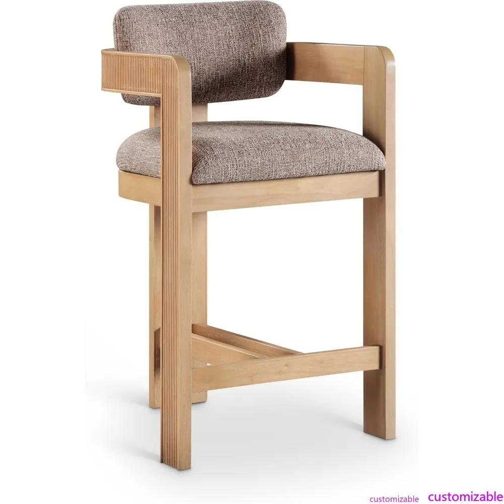 مقعد مجموعة آرت ديكو ستايل ساشا مصنوع من قماش الكتان البني الغني مع نسيج بلونين وخشب صلب