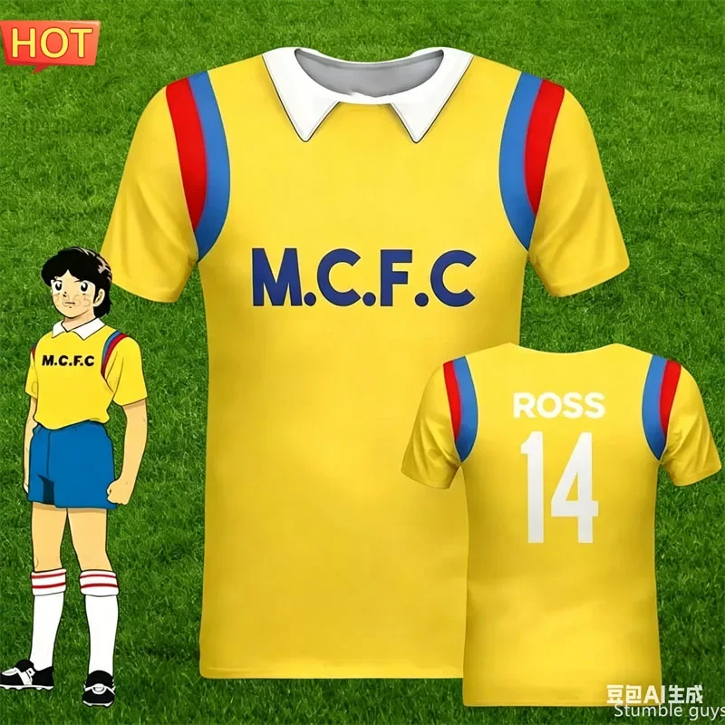 Anime Captain Tsubasa Nankatsu Football Shirt Men Clothes Boys Tshirt Kids Cosplay Fan Version Casual Gift Tops