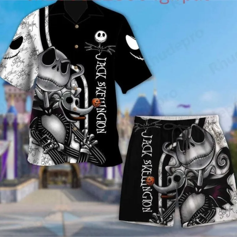 

Disney Jack Skellington Button Shirt Jack Skellington Beach Shorts Hawaiian Men Women Shirt Short Sleeve Shorts Shirt Suit