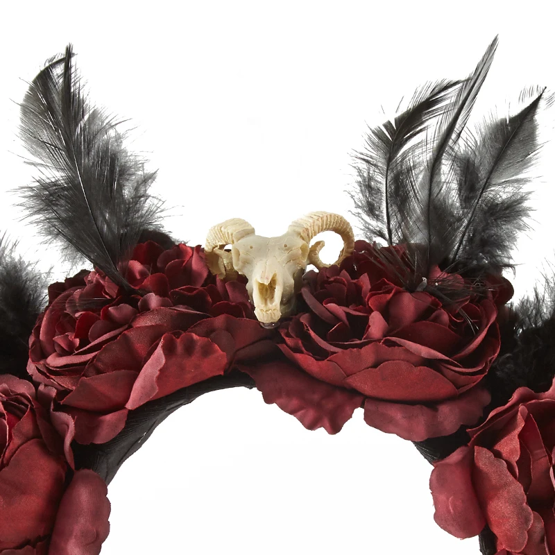 Gótico feminino dia das bruxas antílope longo chifre cosplay headpiece artesanal flor do vintage esqueleto retro bandana adereços festa facny dr