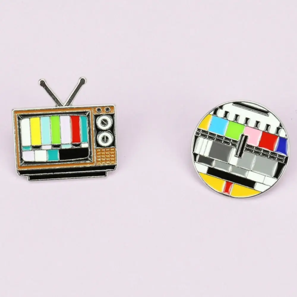 Metal Badge No Signal Vintage TV Pin Snowflake Screen in 80s Antenna TV Pins Retro Rainbow Television Brooches Jewelry