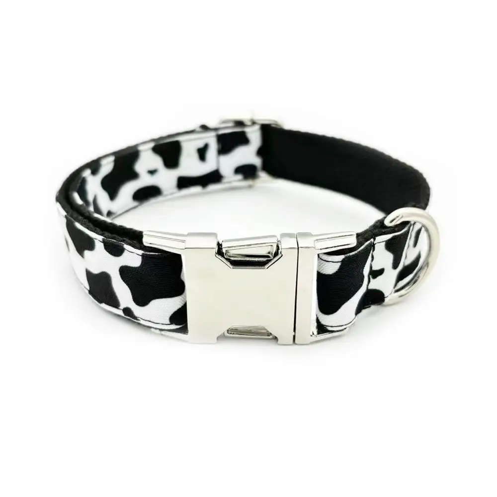 Personalized Cow Pattern Pet Collar Custom Puppy ID Tag Adjustable Cat Accessory Black White Basic Dog Collars Leash