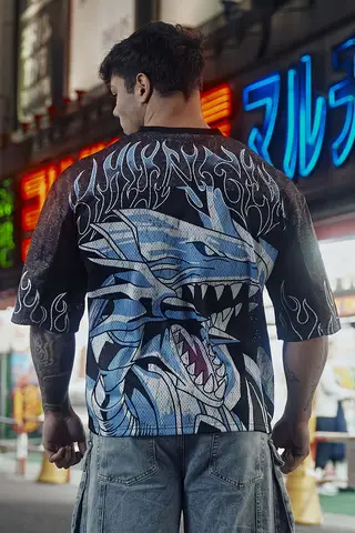 Men Oversized Anime Dragon Back Print T Shirt Vintage Washed Cotton Short Sleeve Tees Y2K Hip Hop Streetwear Loose Fit Casual Ha
