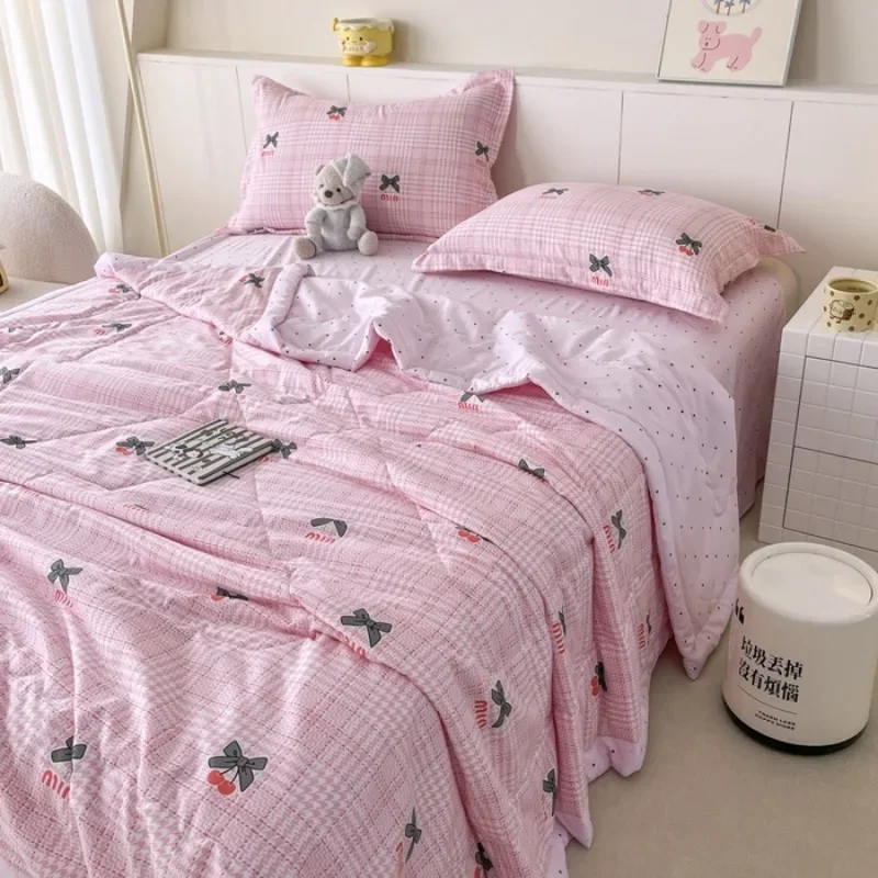 Image 4: 2025 nouveau super doux classe A nuage coton coton gluant nuage lavé coton été couette quatre pièces ensemble été mince couette