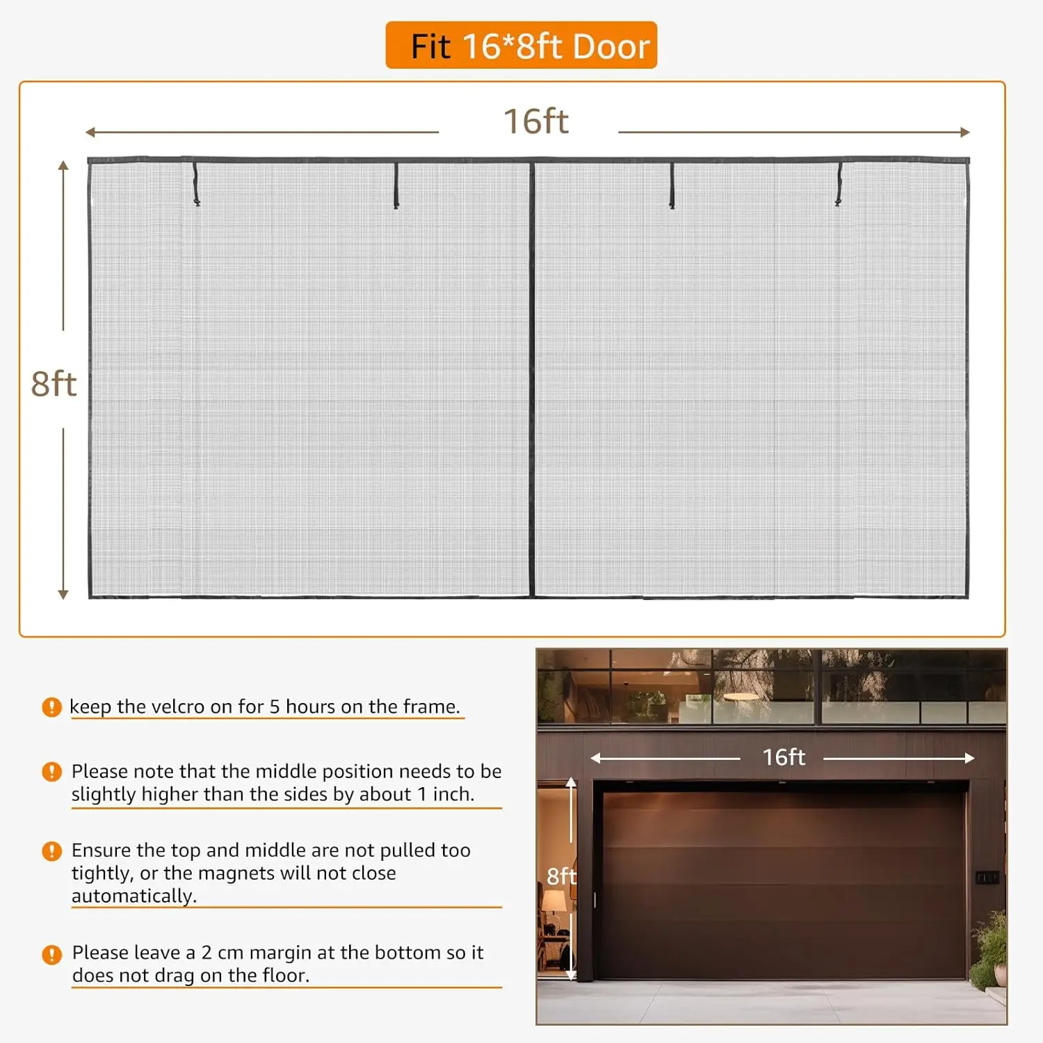 Garage Screen Door 16x8 Ft: Heavy Duty Magnetic Closure Garage Door Screen 2 Car, Retractable Roll Up Garage Net Screen for P