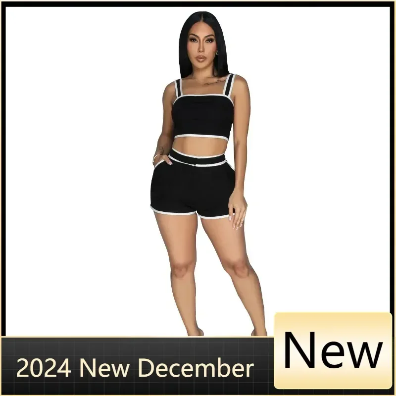 Black White Contrast Color Women Sets Sporty Fitness Shorts Suits Jogging Tracksuits Concise Casual Two Piece Sets 2025