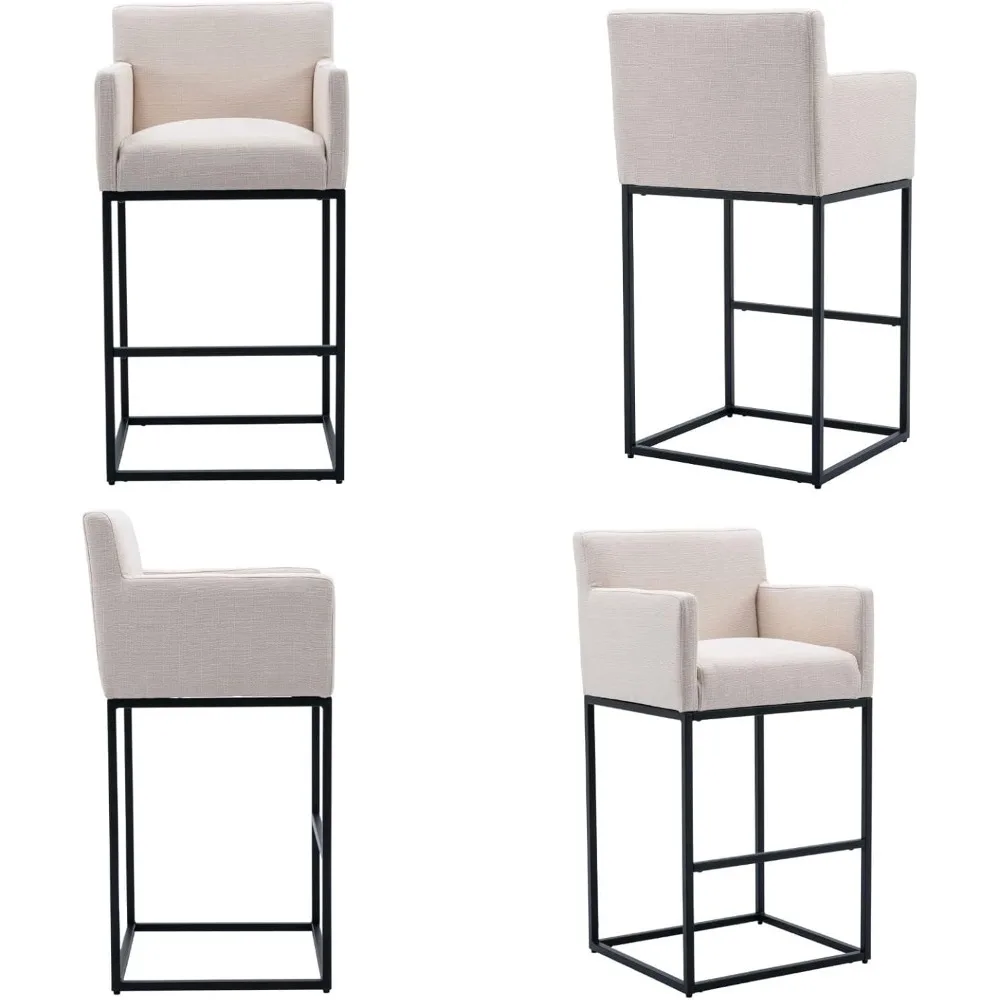 Conjunto de 2 bancos de bar modernos com altura de balcão, bancos de bar estofados em tecido de linho com costas, bancos de ilha de cozinha de 30 polegadas com inteligência
